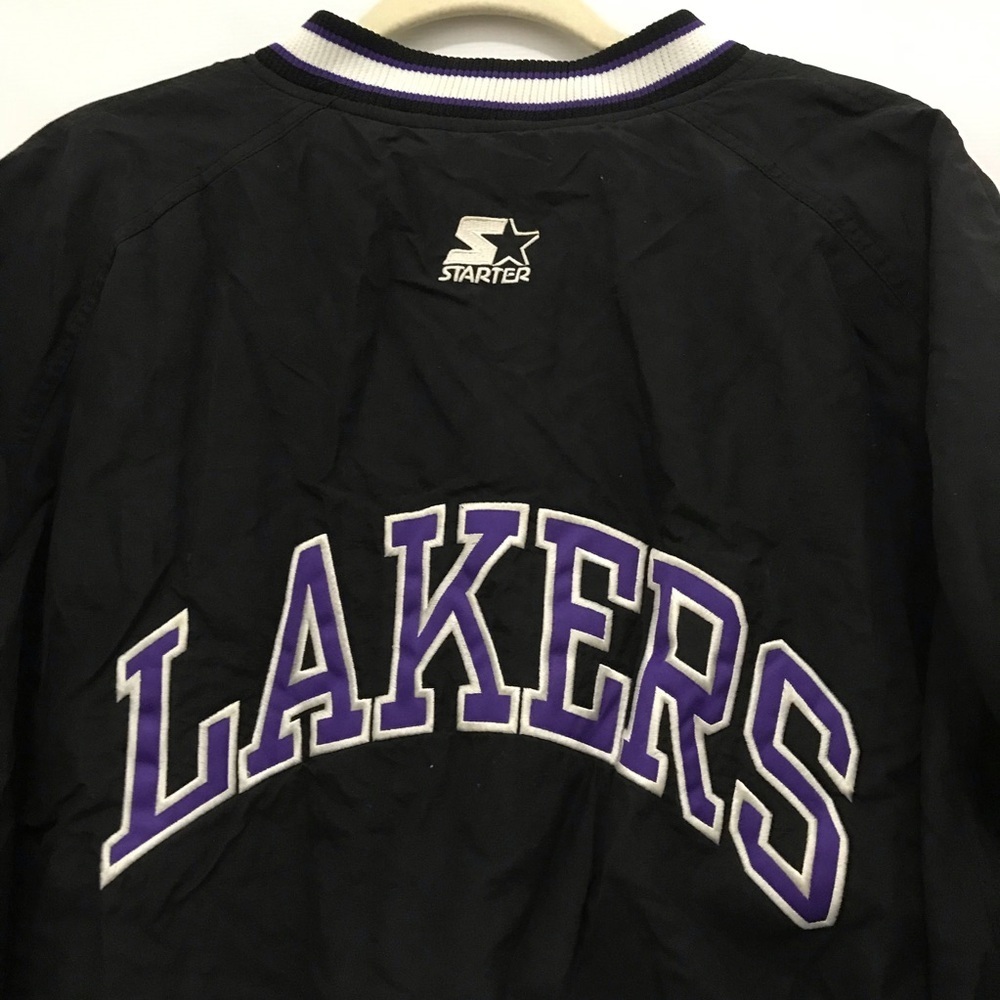 STARTER Los Angeles Lakers Black Pullover Bomber Jacket with Purple & White Trim - Picture 5 of 7